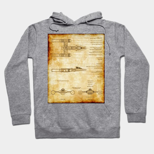 Rebel Fighter-Bomber Parchment Blueprint Hoodie by Starbase79